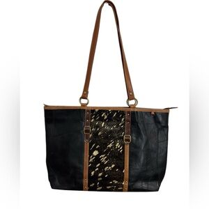 Vaan & Co Rawhide Leather Patchwork Tote Bag Briefcase